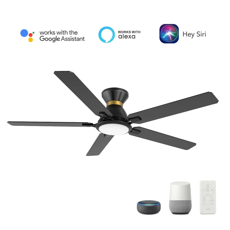 Carro Espear 52in 5-Blade Flush Ceiling Fan | Modern Black Gold and Plywood | Large Living Room & Covered Patio | 52 x 52 x | Model SFR525J-L12-B2-1-FMA