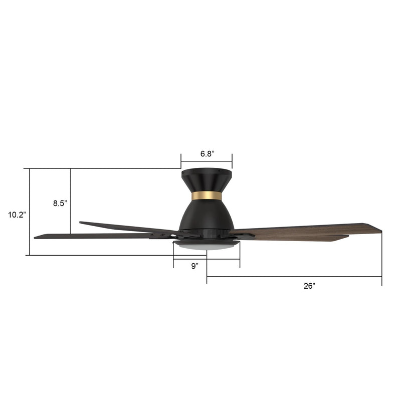 Carro Espear 52in 5-Blade Flush Ceiling Fan | Modern Black Gold and Plywood | Large Living Room & Covered Patio | 52 x 52 x | Model SFR525J-L12-B2-1-FMA
