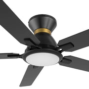 Carro Espear 52in 5-Blade Flush Ceiling Fan | Modern Black Gold and Plywood | Large Living Room & Covered Patio | 52 x 52 x | Model SFR525J-L12-B2-1-FMA