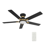 Carro Espear 52in 5-Blade Flush Ceiling Fan | Modern Black/Gold and Plywood with Glass Shade | Large Living Room & Covered | Model SFR525J-L12-B2-1G-FMA
