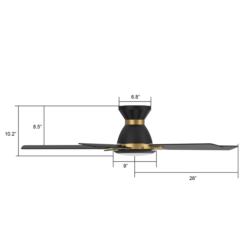 Carro Espear 52in 5-Blade Flush Ceiling Fan | Modern Black/Gold and Plywood with Glass Shade | Large Living Room & Covered | Model SFR525J-L12-B2-1G-FMA