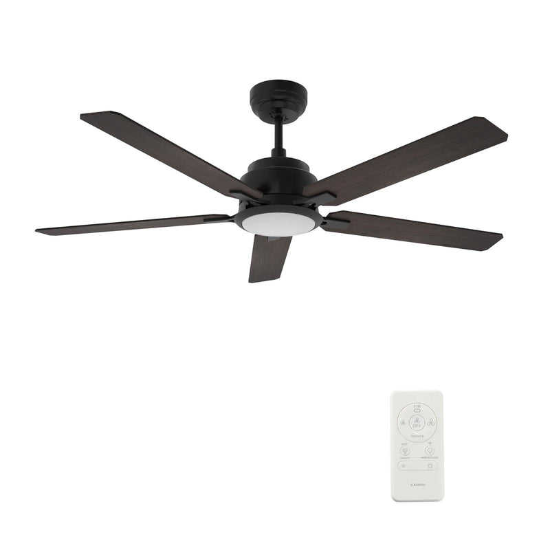 Carro Espear 52in 5-Blade Smart Ceiling Fan | Modern Black Walnut and Plywood | Large Living Room & Covered Patio | 52 x 52 x | Model SFR525J-L12-B5-1