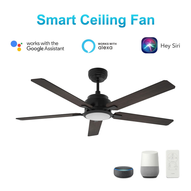 Carro Espear 52in 5-Blade Smart Ceiling Fan | Modern Black Walnut and Plywood | Large Living Room & Covered Patio | 52 x 52 x | Model SFR525J-L12-B5-1