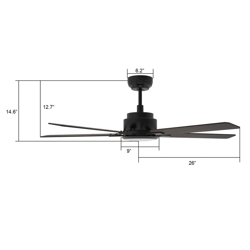 Carro Espear 52in 5-Blade Smart Ceiling Fan | Modern Black Walnut and Plywood | Large Living Room & Covered Patio | 52 x 52 x | Model SFR525J-L12-B5-1