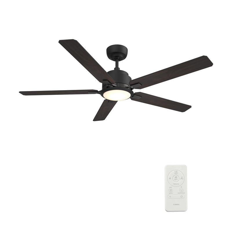 Carro Espear 52in 5-Blade Smart Ceiling Fan | Modern Black Barnwood/Walnut Plywood Blades | Large Living Room & Covered Patio | Model SFR525J-L12-BG-1