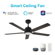 Carro Espear 52in 5-Blade Smart Ceiling Fan | Modern Black Barnwood/Walnut Plywood Blades | Large Living Room & Covered Patio | Model SFR525J-L12-BG-1