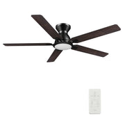 Carro Espear 52in Flush Mount 5-Blade Smart Ceiling Fan | Modern Black Barnwood Plywood Blades | Large Living Room & Covered | Model SFR525J-L12-BG-1-FM
