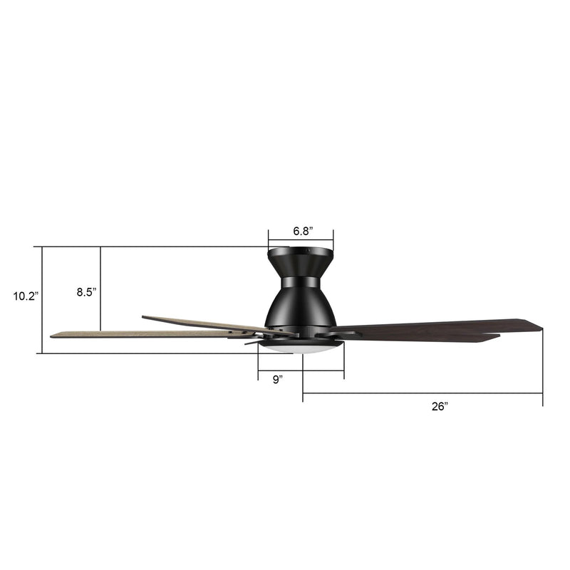 Carro Espear 52in Flush Mount 5-Blade Smart Ceiling Fan | Modern Black Barnwood Plywood Blades | Large Living Room & Covered | Model SFR525J-L12-BG-1-FM