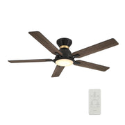 Carro Espear 52in Flush Mount 5-Blade Smart Ceiling Fan | Modern Black Gold Barnwood Plywood Blades | Large Living Room & | Model SFR525J-L12-BG-1-FMA