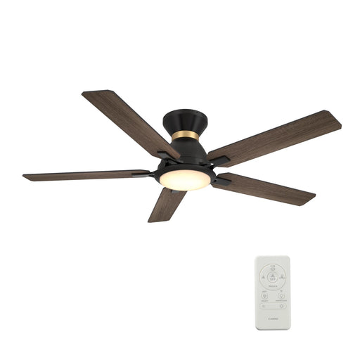 Carro Espear 52in Flush Mount 5-Blade Smart Ceiling Fan | Modern Black Gold Barnwood Plywood Blades | Large Living Room & | Model SFR525J-L12-BG-1-FMA