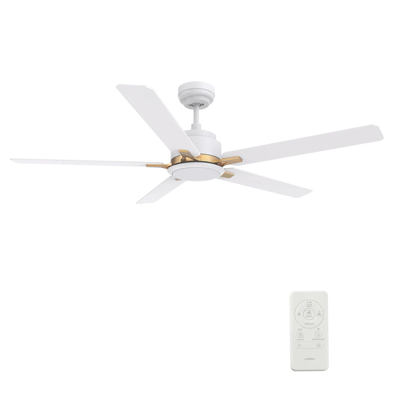 Carro Espear 52in 5-Blade Smart Ceiling Fan | Modern White Gold Plywood Blades | Large Living Room & Covered Patio | 14.4 x 52 x | Model SFR525J-L12-W1-1G