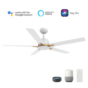 Carro Espear 52in 5-Blade Smart Ceiling Fan | Modern White Gold Plywood Blades | Large Living Room & Covered Patio | 14.4 x 52 x | Model SFR525J-L12-W1-1G