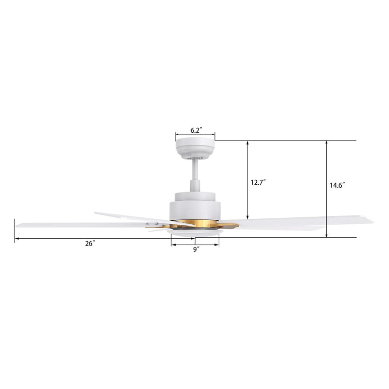 Carro Espear 52in 5-Blade Smart Ceiling Fan | Modern White Gold Plywood Blades | Large Living Room & Covered Patio | 14.4 x 52 x | Model SFR525J-L12-W1-1G