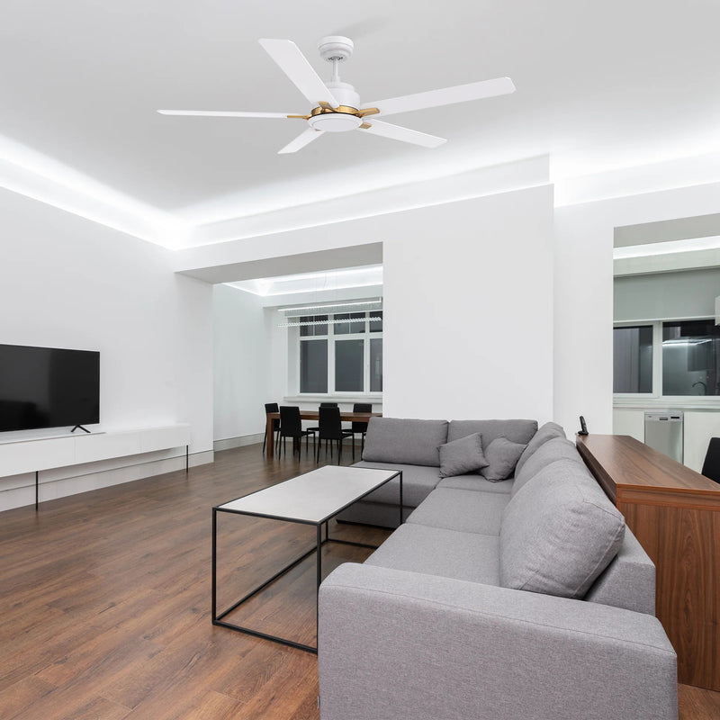 Carro Espear 52in 5-Blade Smart Ceiling Fan | Modern White Gold Plywood Blades | Large Living Room & Covered Patio | 14.4 x 52 x | Model SFR525J-L12-W1-1G