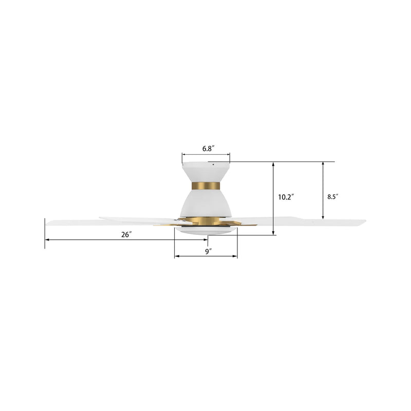 Carro Espear 52in Flush Ceiling Fan | Modern White and Gold Plywood Blades | Living Room & Covered Patio | 52 x 52 x 11 in | Model SFR525J-L12-W1-1G-FMA