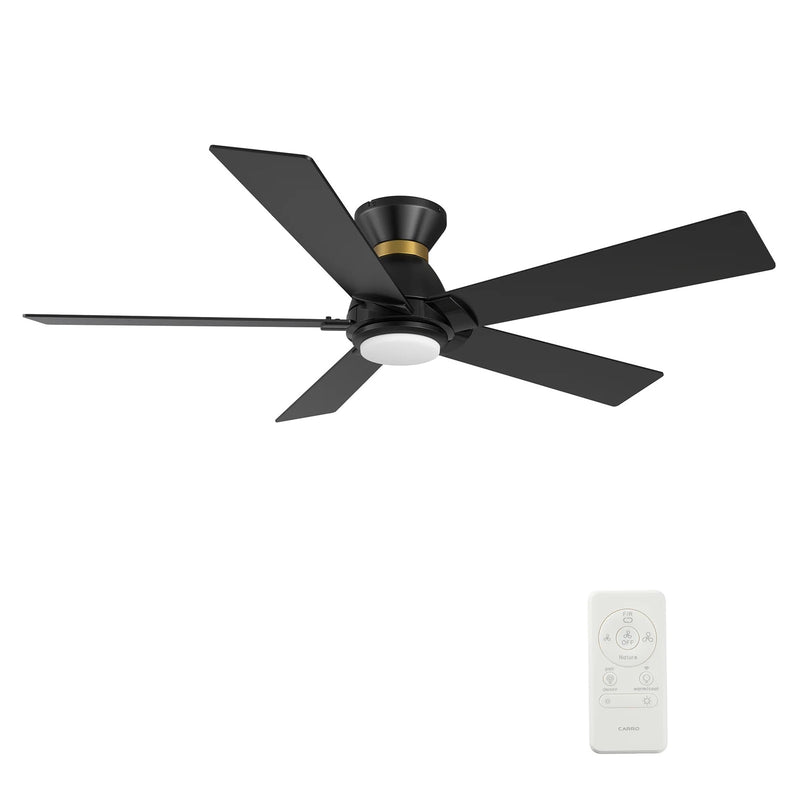 Carro Ascender 52in 5-Blade Flush Mount Smart Ceiling Fan | Modern Black Gold and Plywood | Living Room & Covered Patio | 52 | Model SFR525J1-L11-B2-1-FMA