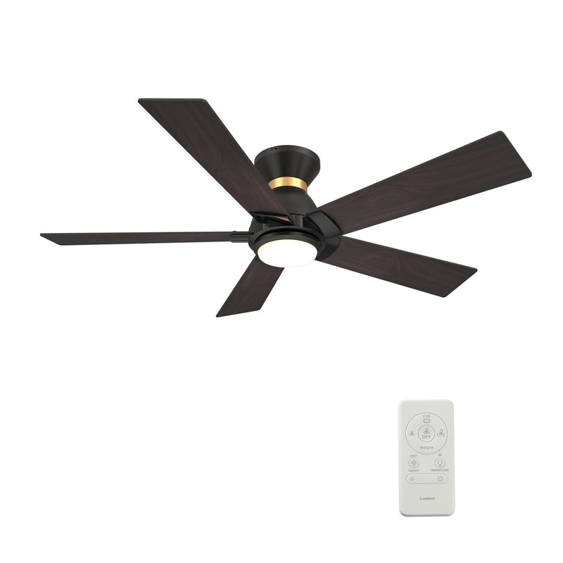 Carro Ascender 52in 5-Blade Flush Mount Smart Ceiling Fan | Modern Black Gold and Plywood | Living Room & Covered Patio | 52 | Model SFR525J1-L11-B2-1-FMA