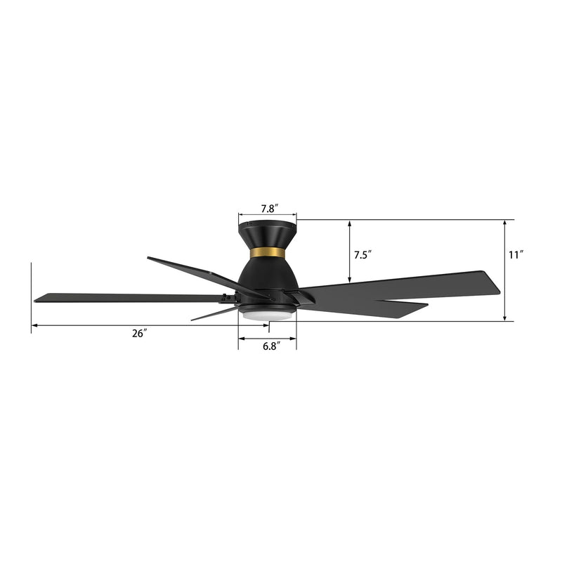 Carro Ascender 52in 5-Blade Flush Mount Smart Ceiling Fan | Modern Black Gold and Plywood | Living Room & Covered Patio | 52 | Model SFR525J1-L11-B2-1-FMA