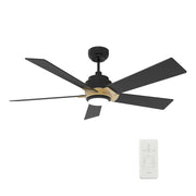 Carro Ascender 52in 5-Blade Smart Ceiling Fan | Modern Black Gold and Plywood | Living Room & Covered Patio | 52 x 52 x 14.7 in | Model SFR525J1-L11-B2-1G