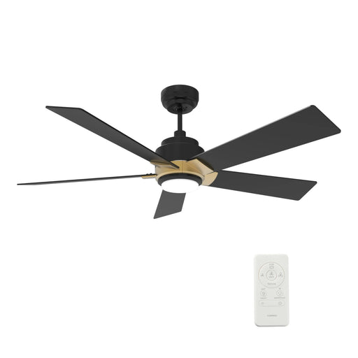 Carro Ascender 52in 5-Blade Smart Ceiling Fan | Modern Black Gold and Plywood | Living Room & Covered Patio | 52 x 52 x 14.7 in | Model SFR525J1-L11-B2-1G