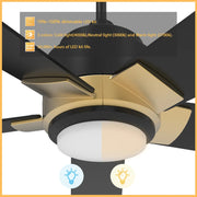 Carro Ascender 52in 5-Blade Smart Ceiling Fan | Modern Black Gold and Plywood | Living Room & Covered Patio | 52 x 52 x 14.7 in | Model SFR525J1-L11-B2-1G