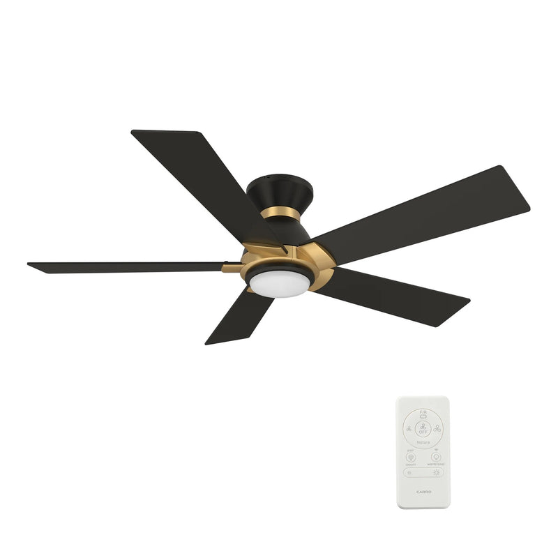 Carro Ascender 52in 5-Blade Flush Mount Smart Ceiling Fan | Modern Black/Gold and Plywood | Living Room & Covered Patio | Model SFR525J1-L11-B2-1G-FMA