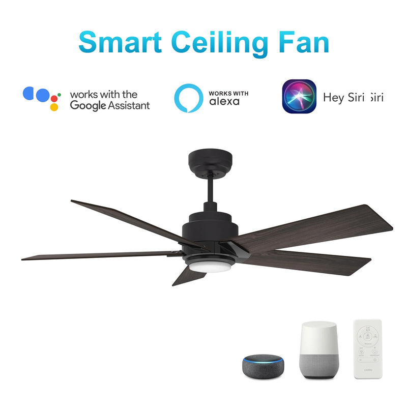 Carro Ascender 52in 5-Blade Smart Ceiling Fan | Modern Black Walnut and Plywood | Living Room & Covered Patio | 52 x 52 x 14.7 in | Model SFR525J1-L11-B5-1