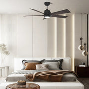 Carro Ascender 52in 5-Blade Smart Ceiling Fan | Modern Black Walnut and Plywood | Living Room & Covered Patio | 52 x 52 x 14.7 in | Model SFR525J1-L11-B5-1