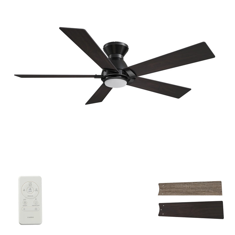 Carro Ascender 52in 5-Blade Flush Mount Smart Ceiling Fan | Modern Black Barnwood Plywood Blades | Living Room & Covered | Model SFR525J1-L11-BG-1-FM