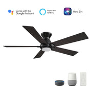 Carro Ascender 52in 5-Blade Flush Mount Smart Ceiling Fan | Modern Black Barnwood Plywood Blades | Living Room & Covered | Model SFR525J1-L11-BG-1-FM