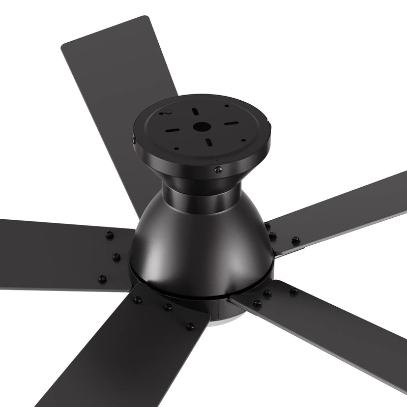 Carro Ascender 52in 5-Blade Flush Mount Smart Ceiling Fan | Modern Black Barnwood Plywood Blades | Living Room & Covered | Model SFR525J1-L11-BG-1-FM