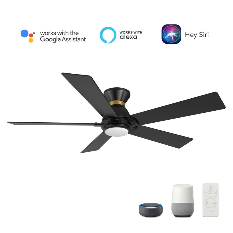 Carro Ascender 52in 5-Blade Flush Mount Smart Ceiling Fan | Modern Black Gold Barnwood Plywood Blades | Living Room & | Model SFR525J1-L11-BG-1-FMA