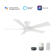 Carro Ascender 52in 5-Blade Flush Mount Smart Ceiling Fan | Modern White Plywood Blades | Living Room & Covered Patio | 52 x | Model SFR525J1-L11-W1-1-FM