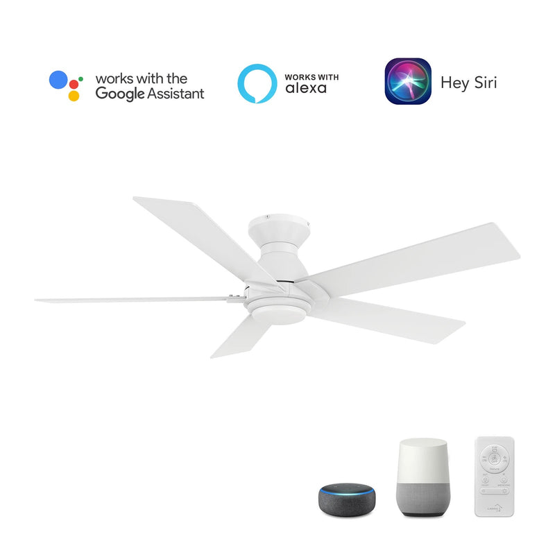Carro Ascender 52in 5-Blade Flush Mount Smart Ceiling Fan | Modern White Plywood Blades | Living Room & Covered Patio | 52 x | Model SFR525J1-L11-W1-1-FM