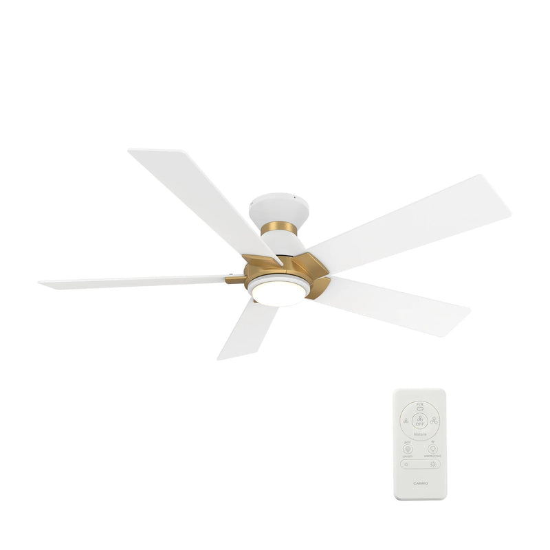 Carro Ascender 52in 5-Blade Flush Mount Smart Ceiling Fan | Modern White/Gold Plywood Blades | Living Room & Covered Patio | Model SFR525J1-L11-W1-1G-FMA