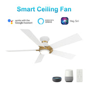 Carro Ascender 52in 5-Blade Flush Mount Smart Ceiling Fan | Modern White/Gold Plywood Blades | Living Room & Covered Patio | Model SFR525J1-L11-W1-1G-FMA