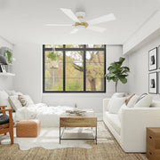 Carro Ascender 52in 5-Blade Flush Mount Smart Ceiling Fan | Modern White/Gold Plywood Blades | Living Room & Covered Patio | Model SFR525J1-L11-W1-1G-FMA