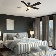 Carro Ascender 52in 5-Blade Flush Ceiling Fan | Modern Black and Plywood | Large Living Room & Covered Patio | 52 x 52 x 12.5 | Model SFR525J1-L21-BG-1-FM