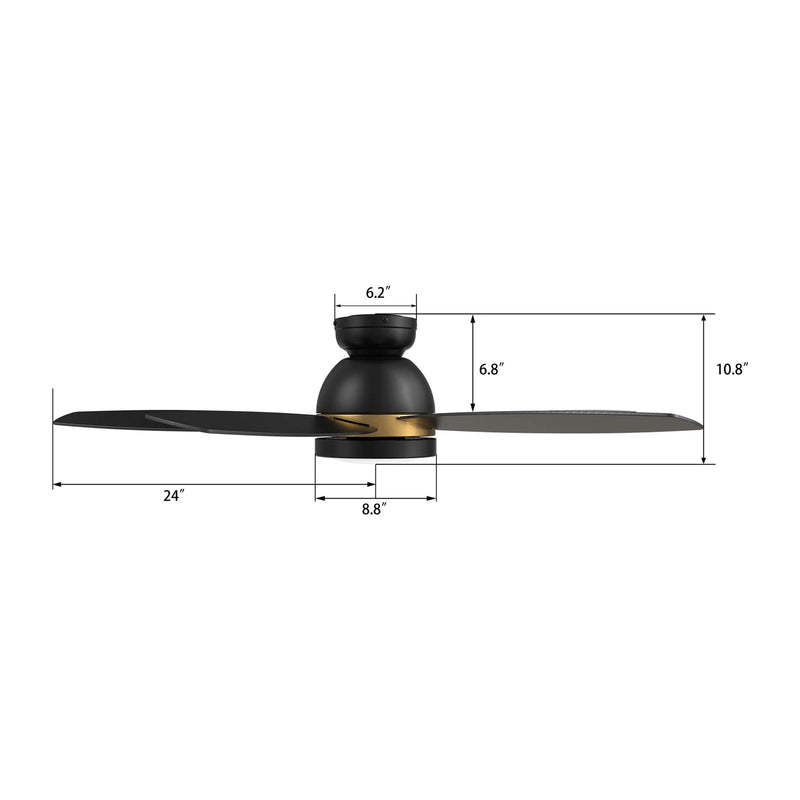 Carro Fremont 52in Flush Ceiling Fan | Modern Black Gold Plywood Blades | Living Room & Covered Patio | 52 x 52 x 11.2 in | Model SFR525Q5-L12-B2-1-FMA