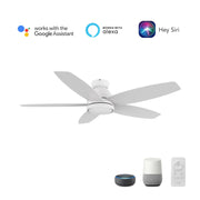 Carro Fremont 52in Flush Ceiling Fan | Modern White Plywood Blades | Living Room & Covered Patio | 52 x 52 x 11.2 in | Model SFR525Q5-L12-W1-1-FM