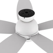 Carro Fremont 52in Flush Ceiling Fan | Modern White Plywood Blades | Living Room & Covered Patio | 52 x 52 x 11.2 in | Model SFR525Q5-L12-W1-1-FM
