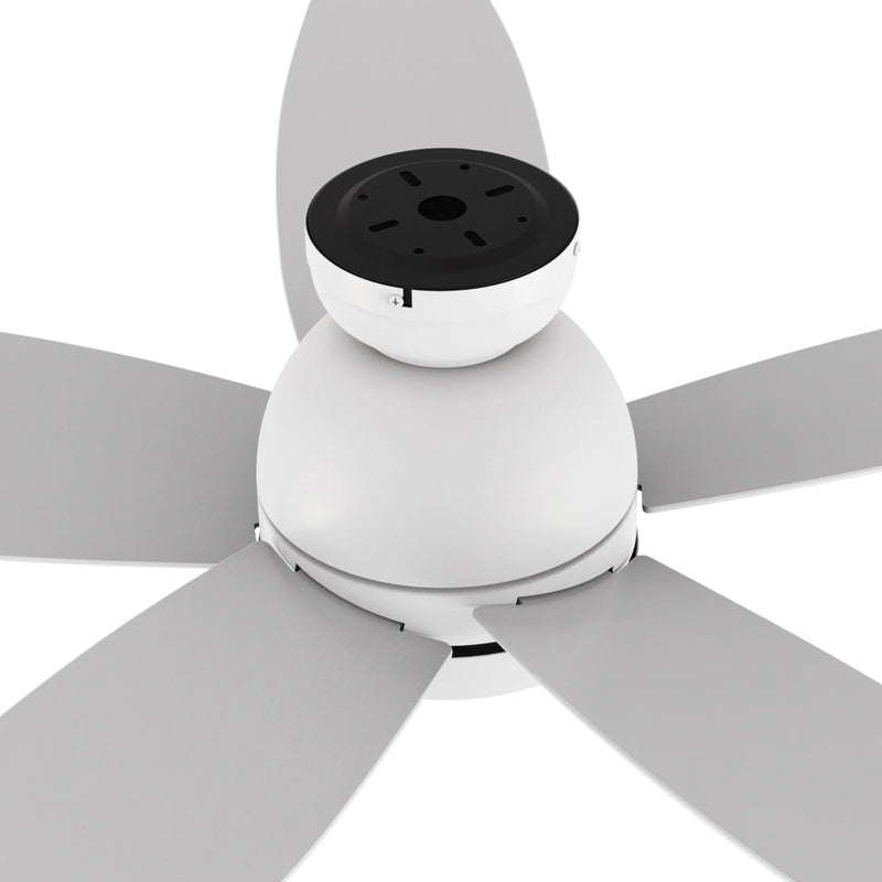 Carro Fremont 52in Flush Ceiling Fan | Modern White Plywood Blades | Living Room & Covered Patio | 52 x 52 x 11.2 in | Model SFR525Q5-L12-W1-1-FM