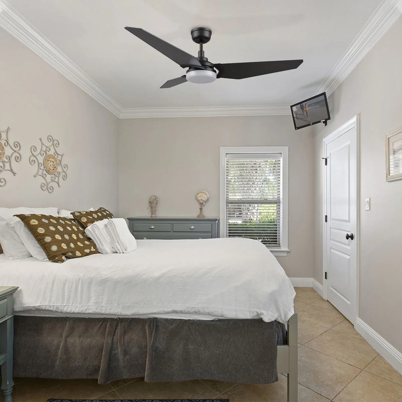 Carro Kaj 56in Smart Ceiling Fan | Modern Black Plywood Blades | Living Room & Covered Patio | 56 x 56 x 13.4 in | Model SFR563B-L12-B2-1
