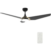 Carro Kaj 56in Smart Ceiling Fan | Modern Black Gold and Plywood Blades | Living Room & Covered Patio | 56 x 56 x 13.4 in | Model SFR563B-L12-B2-1G