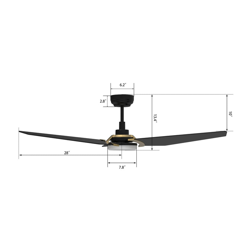 Carro Kaj 56in Smart Ceiling Fan | Modern Black Gold and Plywood Blades | Living Room & Covered Patio | 56 x 56 x 13.4 in | Model SFR563B-L12-B2-1G