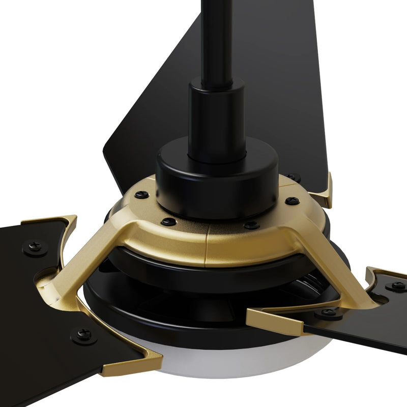 Carro Kaj 56in Smart Ceiling Fan | Modern Black Gold and Plywood Blades | Living Room & Covered Patio | 56 x 56 x 13.4 in | Model SFR563B-L12-B2-1G