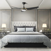 Carro Kaj 56in Smart Ceiling Fan | Modern Black Gold and Plywood Blades | Living Room & Covered Patio | 56 x 56 x 13.4 in | Model SFR563B-L12-B2-1G