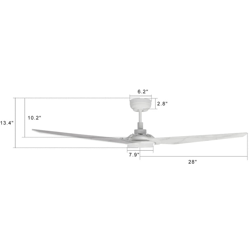 Carro Kaj 56in Smart Ceiling Fan | White Marble Plywood Blades | Living Room & Covered Patio | 56 x 56 x 13.4 in, 4000K LED, DC | Model SFR563B-L12-W7-1