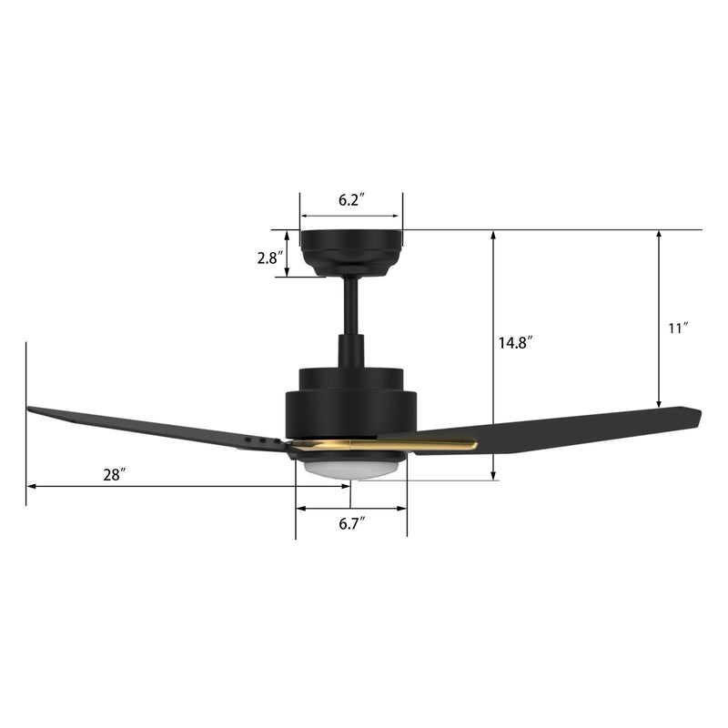 Carro Calen 56in Smart Ceiling Fan | Black Gold Plywood Blades | Living Room & Covered Patio | 56 x 56 x 13.2 in, 4000K LED, DC | Model SFR563J3-L11-B2-1G