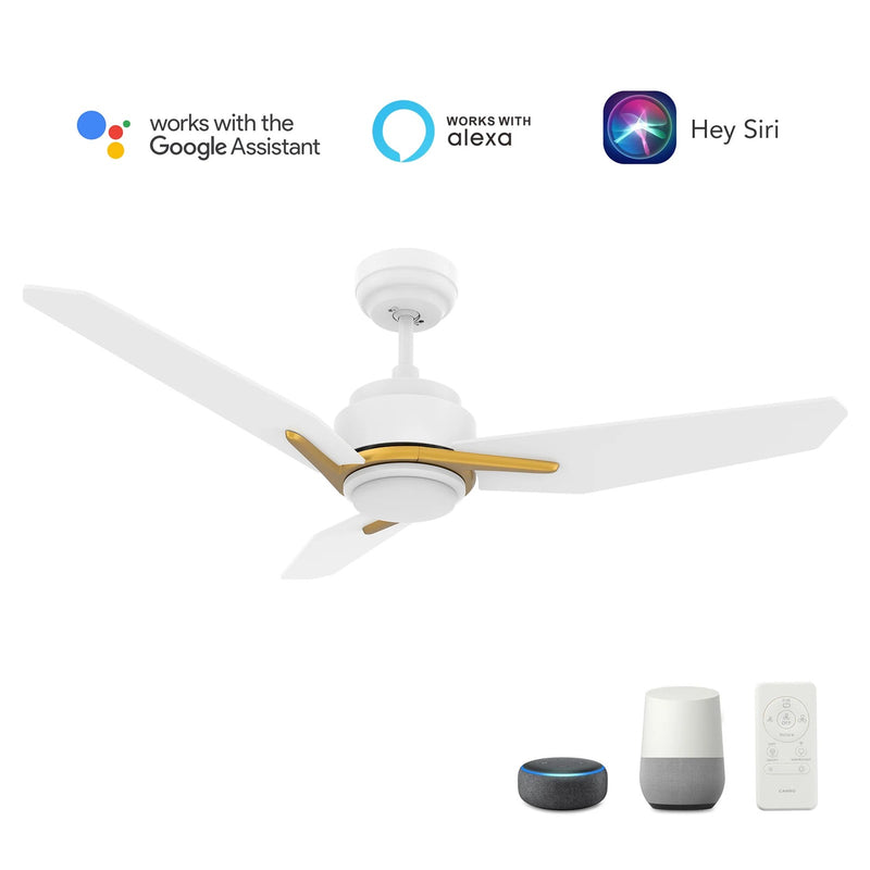 Carro Calen 56in Smart Ceiling Fan | White Gold Plywood Blades | Living Room & Covered Patio | 56 x 56 x 13.2 in, 4000K LED, DC | Model SFR563J3-L11-W1-1G